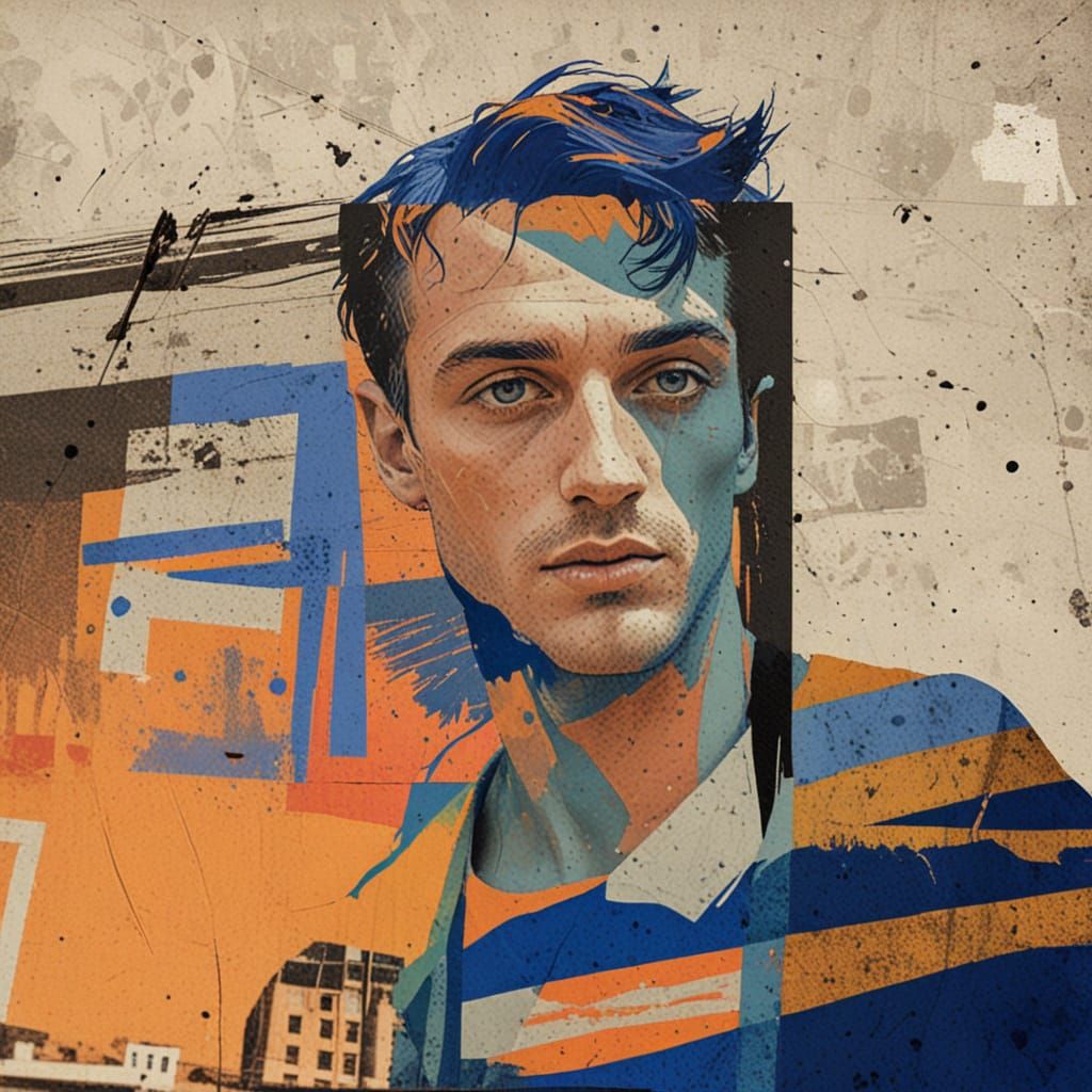 Vibrant Urban Portrait in Distressed Digital Art