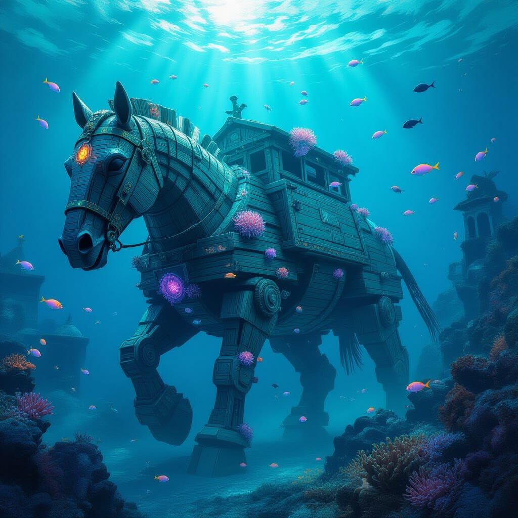 Colossal Mechanical Trojan Horse in Underwater City