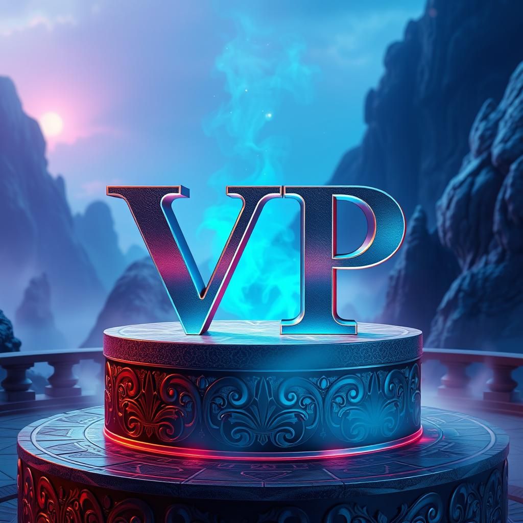 Elegant Metallic VP Logo with Neon Mist Aura