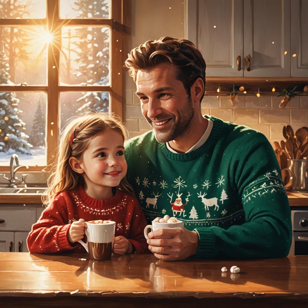 Cozy Christmas Scene with Lucifer and Daughter