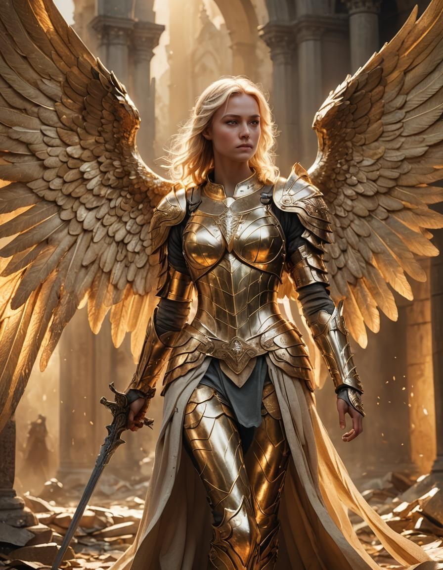 Fallen Angel in Golden Armor Fantasy Art