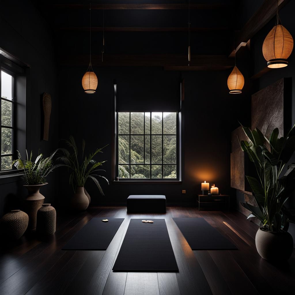 Dark Zen Yoga Room Interior
