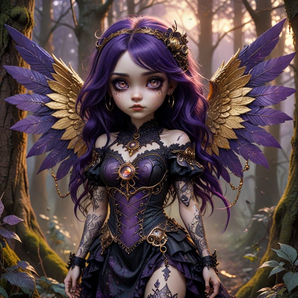 Gothic Graffiti Chibi Angel in Horror Core Forest