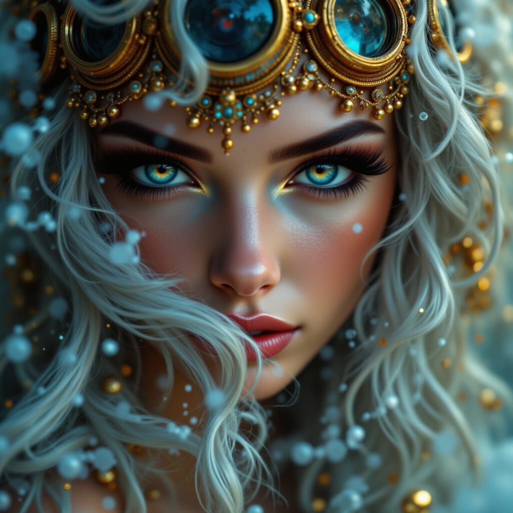 Dreamy Liquid Woman with Shiny Gold Accents