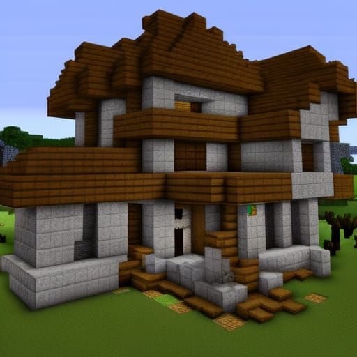Minecraft House in 3D Rendering