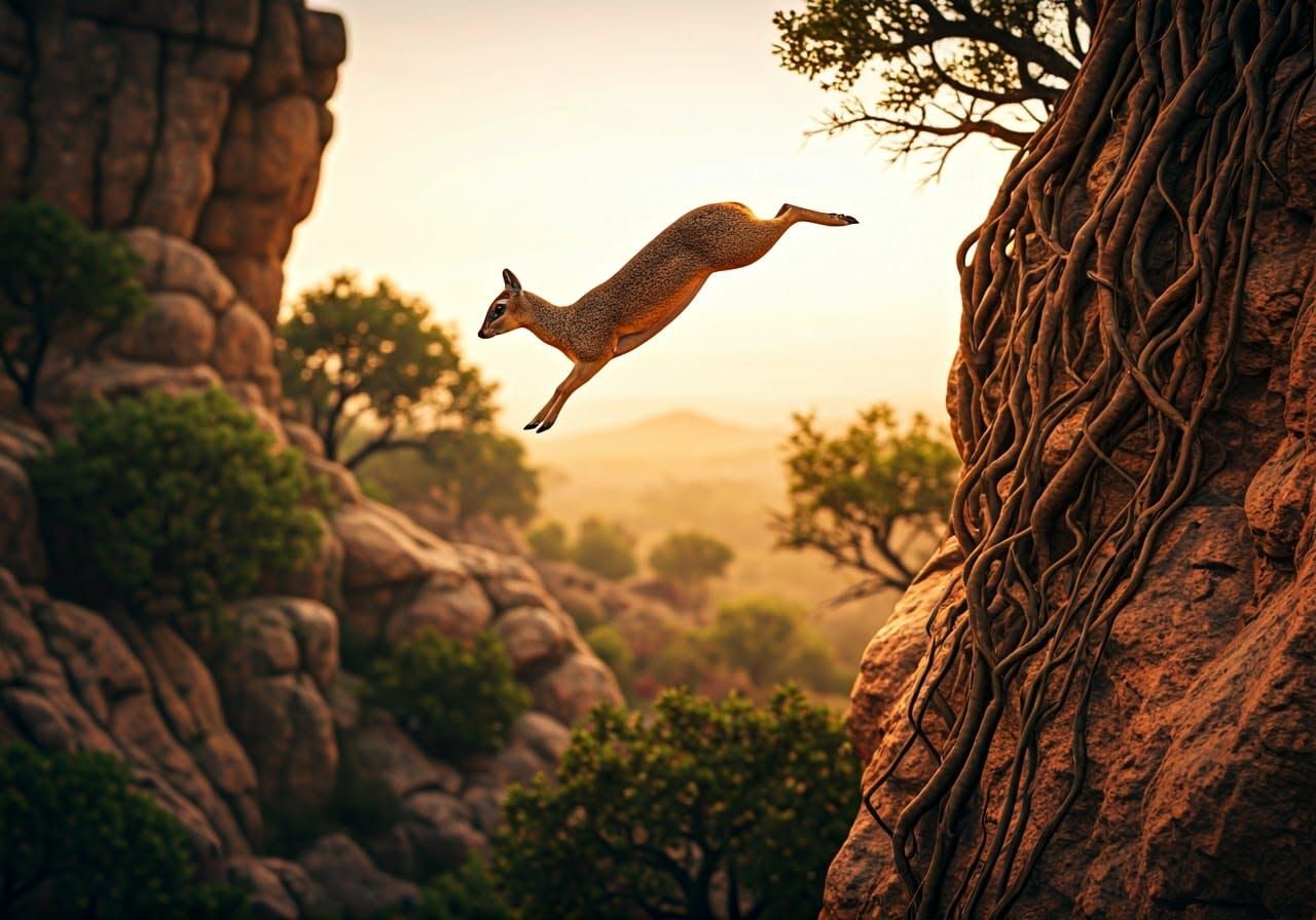 Klipspringer's Acrobatic Leap at Twilight