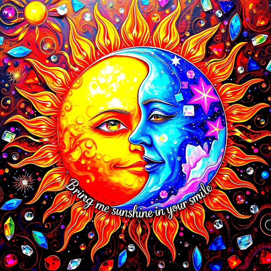 Sunlit Masterpiece with Radiant Gemstones in Gouache