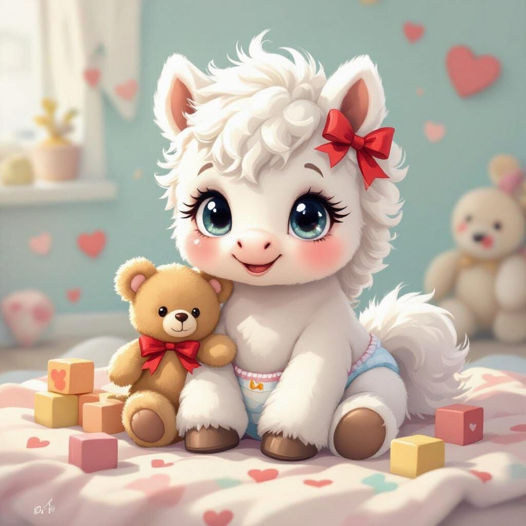 Kawaii Fluffy Pony Foal Digital Art