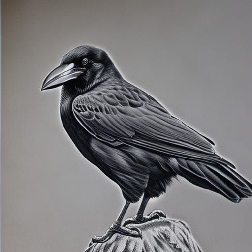 Detailed Charcoal Drawing of a Raven in a Barn