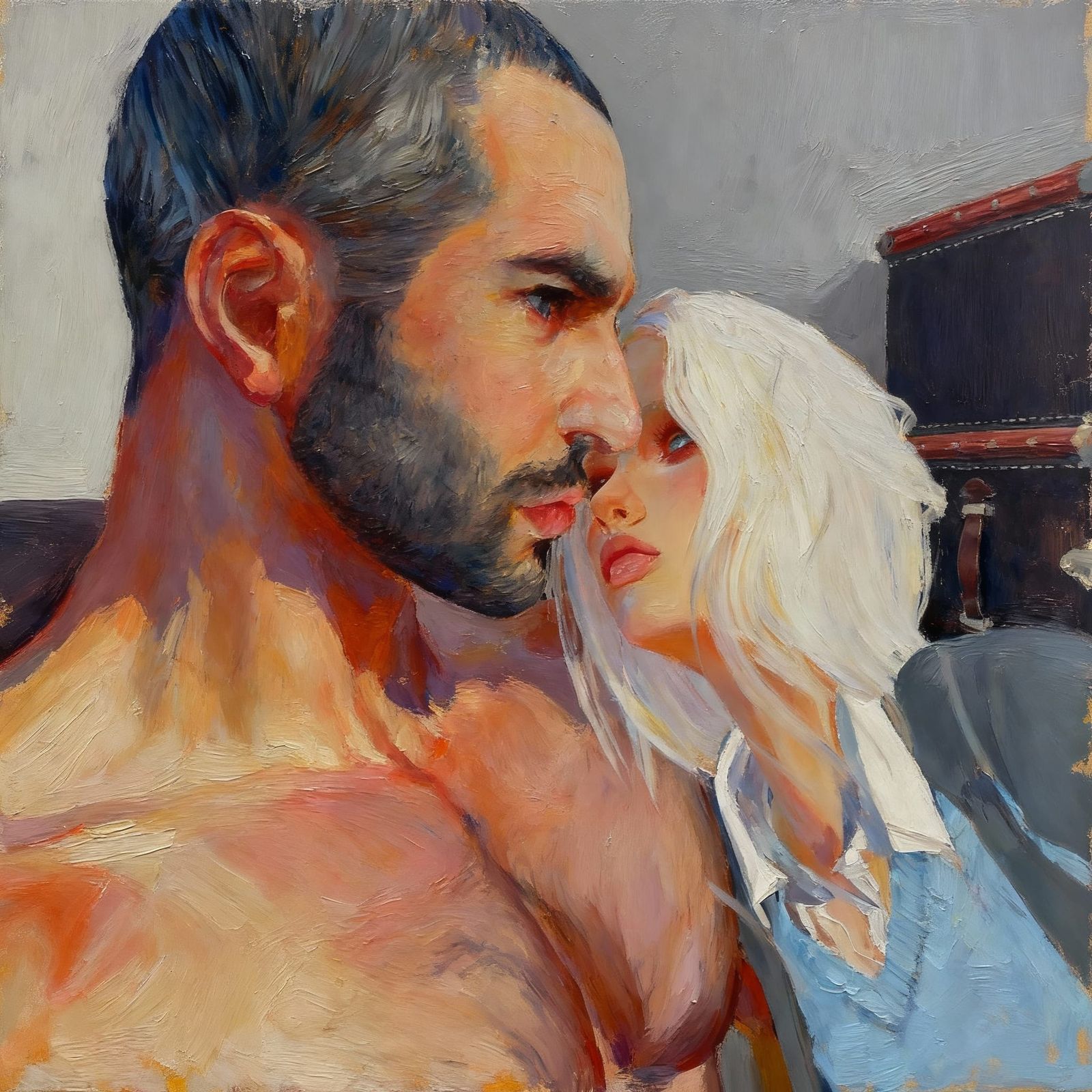 Oil Painting of a Romantic Couple