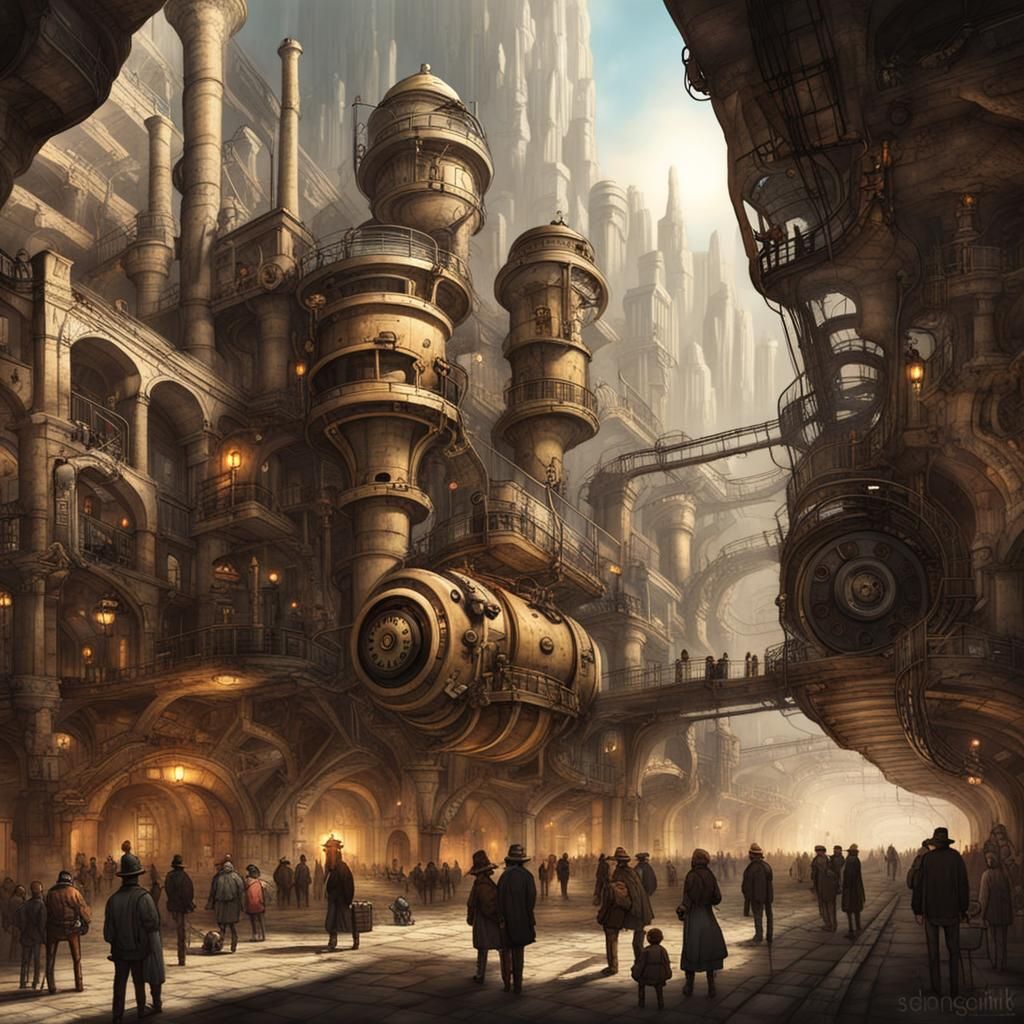 Steampunk Underground City with Engine