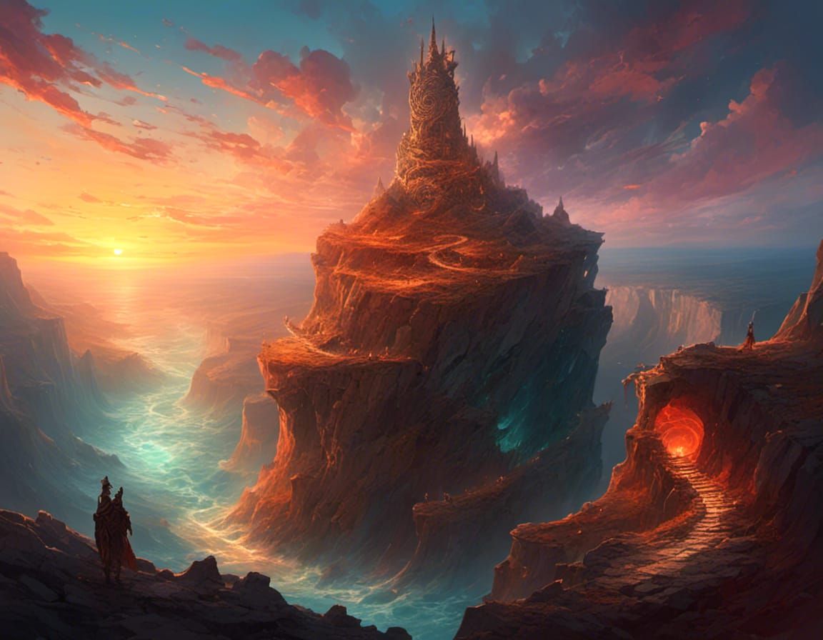Cliffside Spiral Tower at Sunset: Fantasy Concept Art