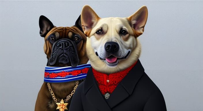 Angry Dog Confronts Putin: Oil Painting Style