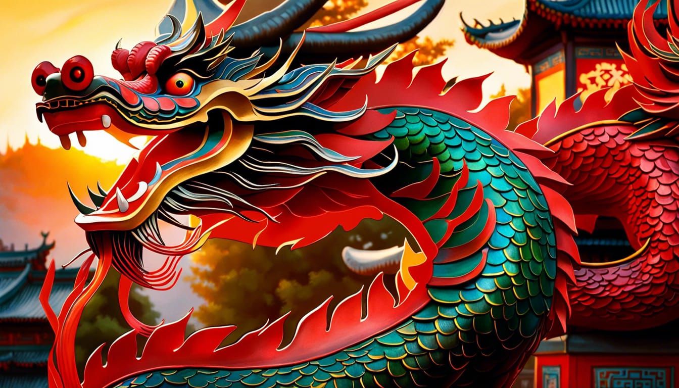 Detailed Watercolor of a Chinese Dragon Puppet