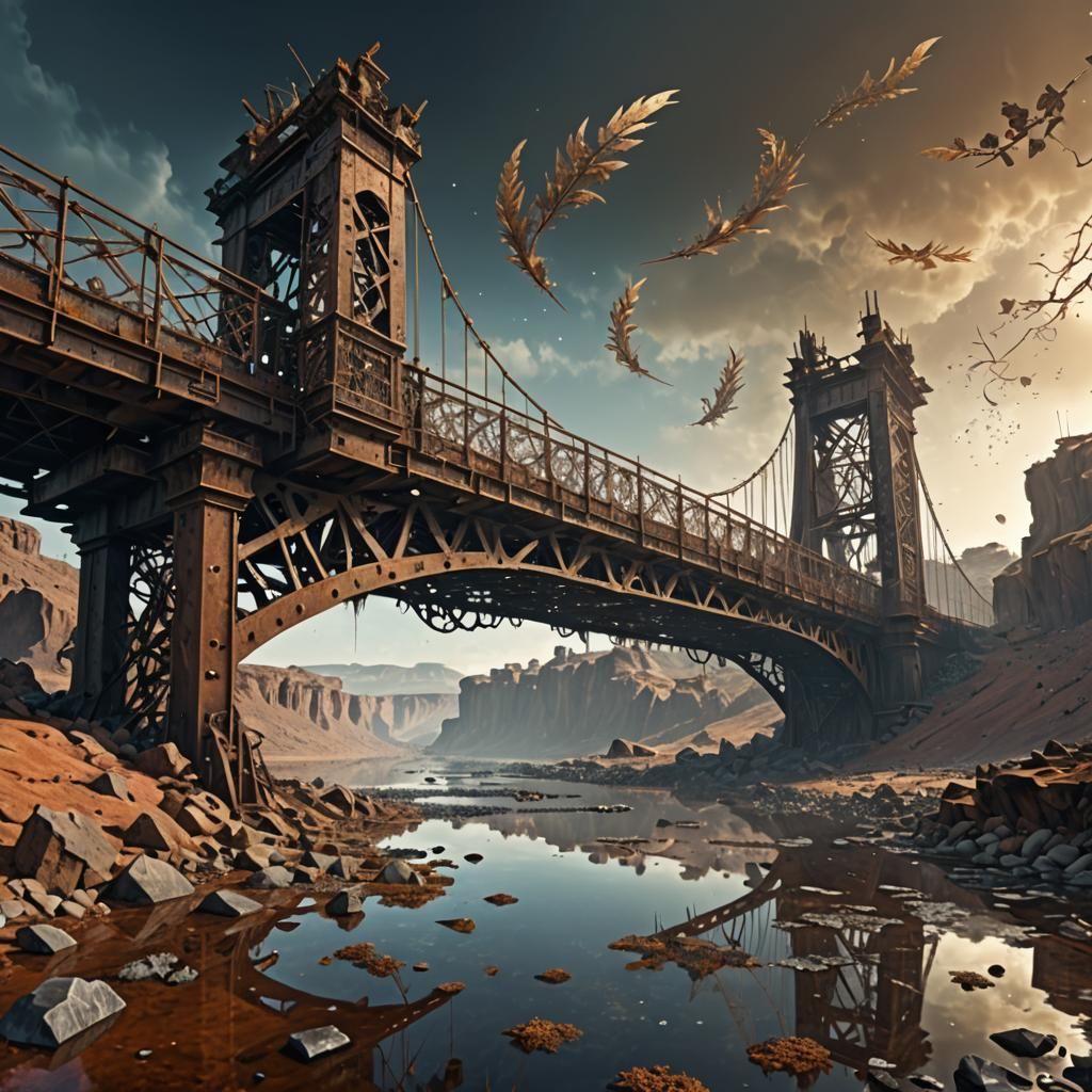 Fractal Bridge Over Post-Apocalyptic River