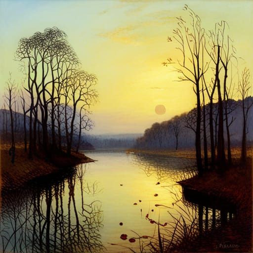Landscape Reflected in Lake: Luminist Painting