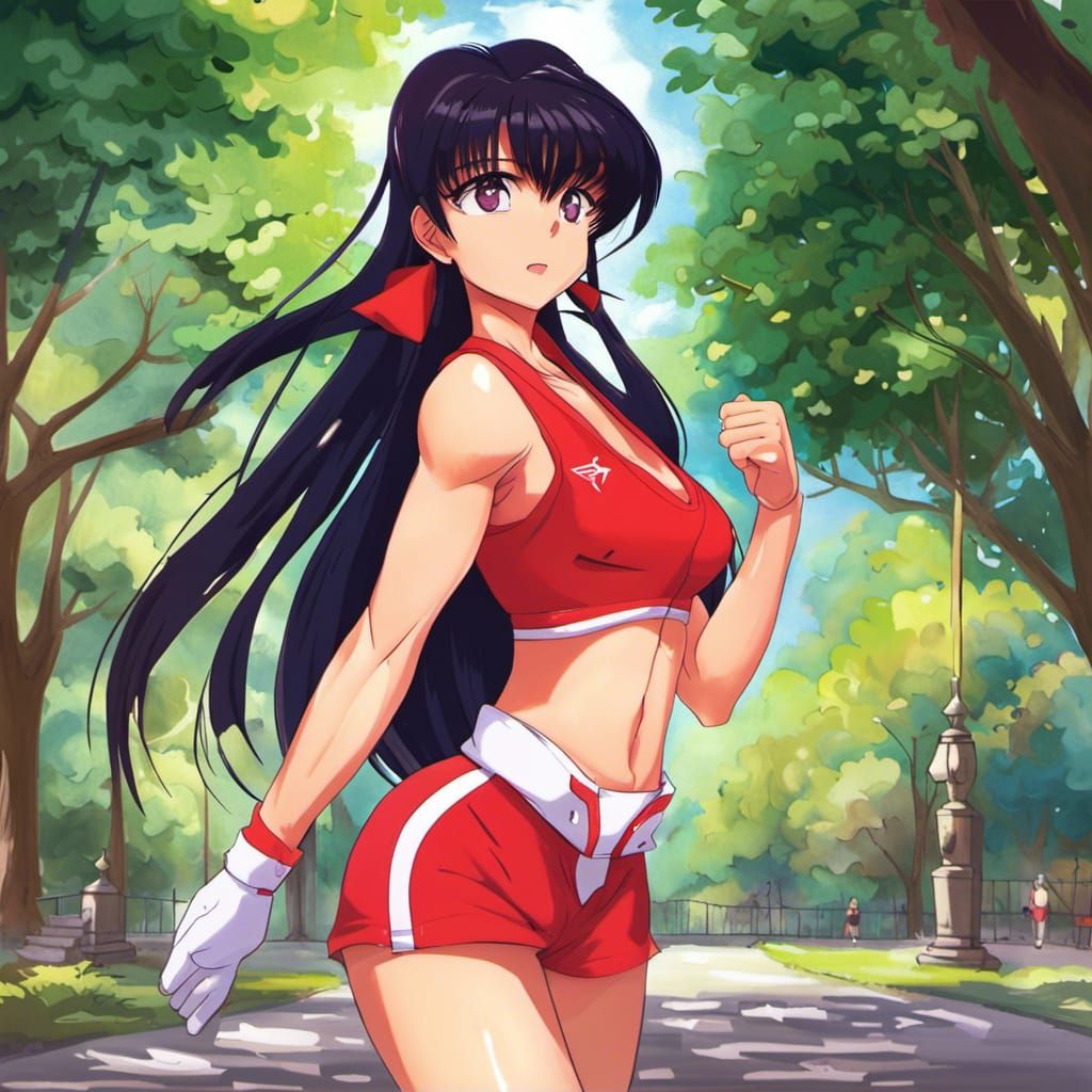 Sailor Mars Jogging in Park, Anime Style