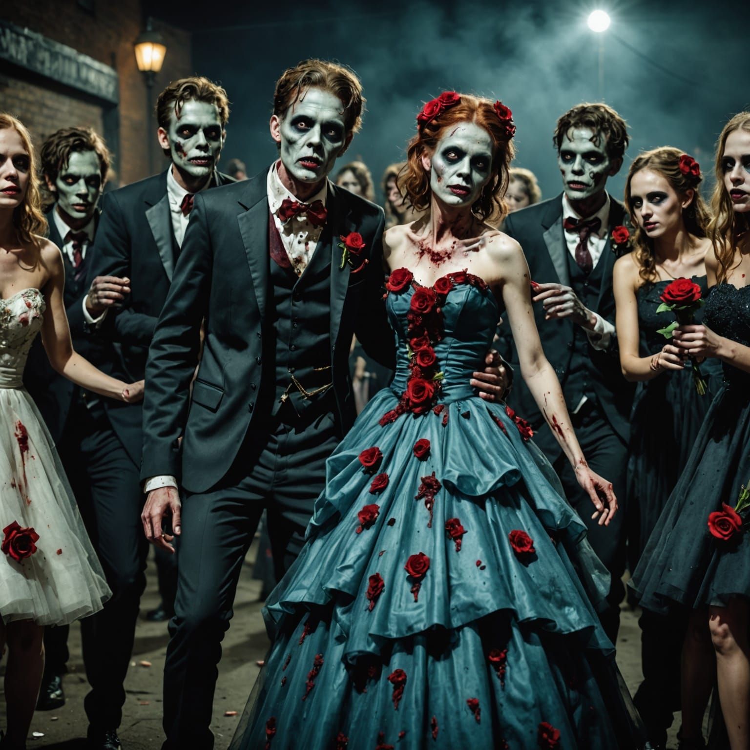 Zombie Prom Night: Hyperrealistic Photo of Undead Dancers