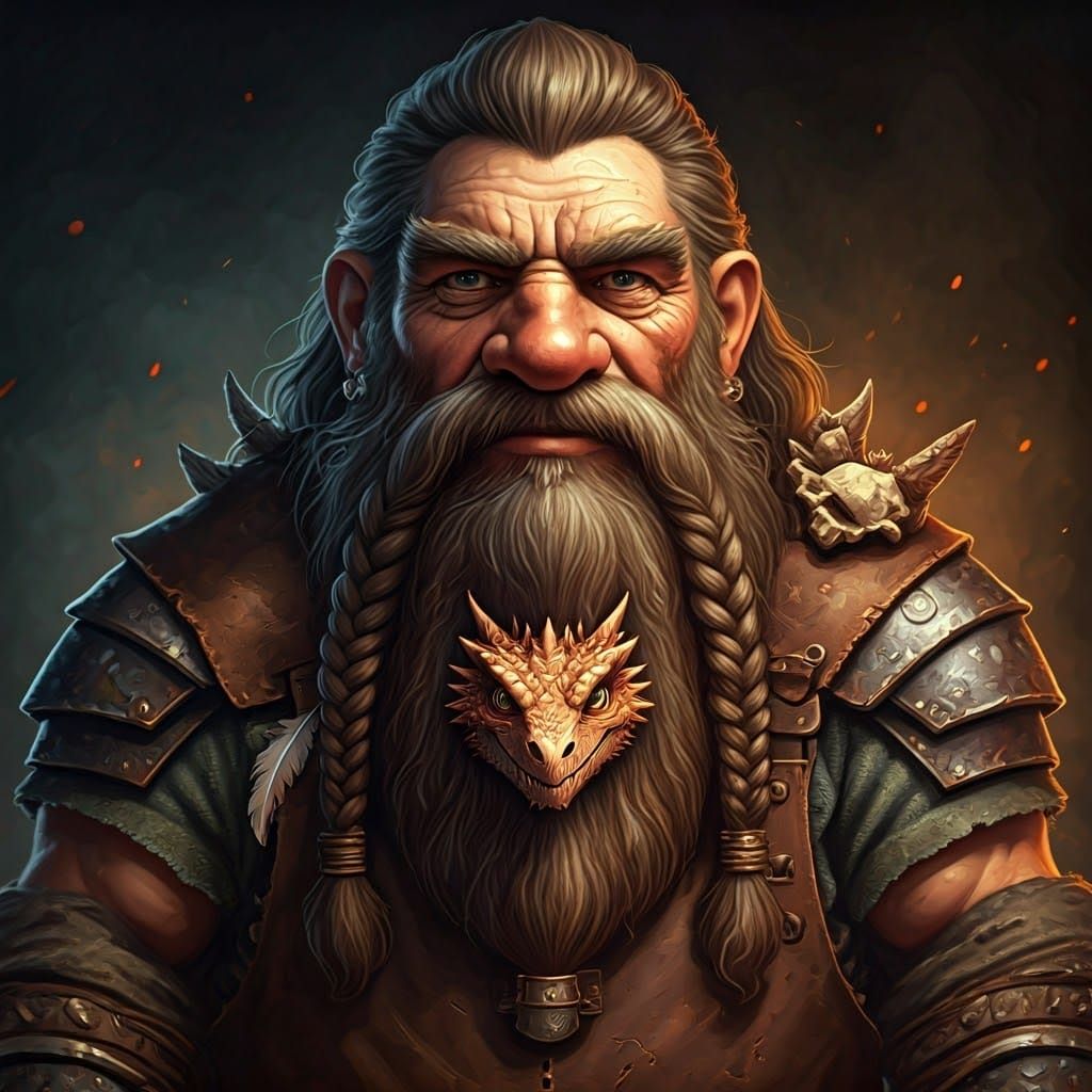 Fiery Dragon Living in Dwarf's Braided Beard