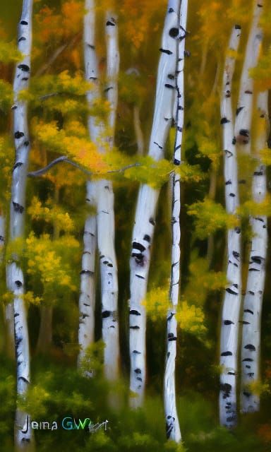 Aspen Forest Oil Painting with Bokeh
