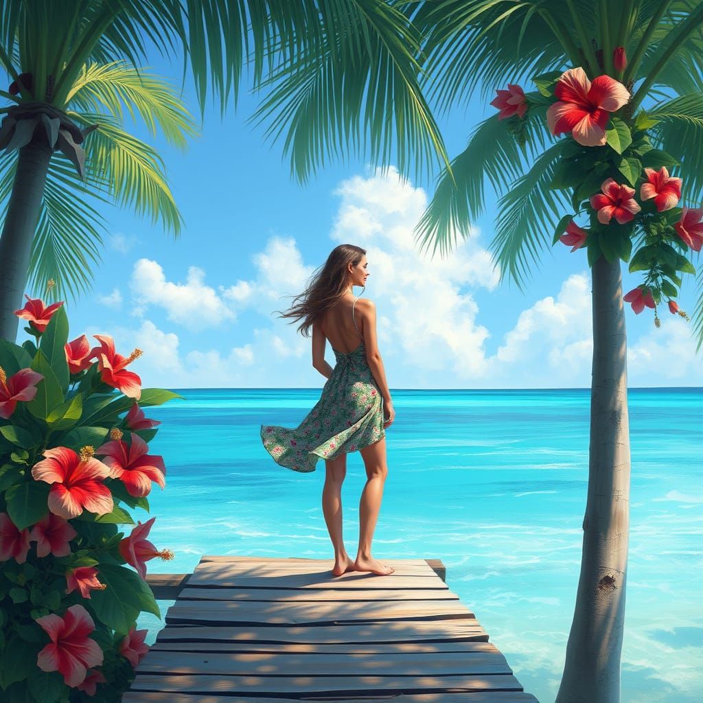 Woman on Dock in Impressionist Style