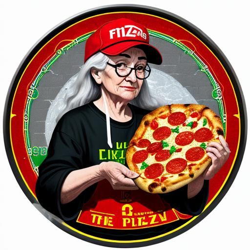 8-Bit Pizzeria Delivery Logo with Grandmother