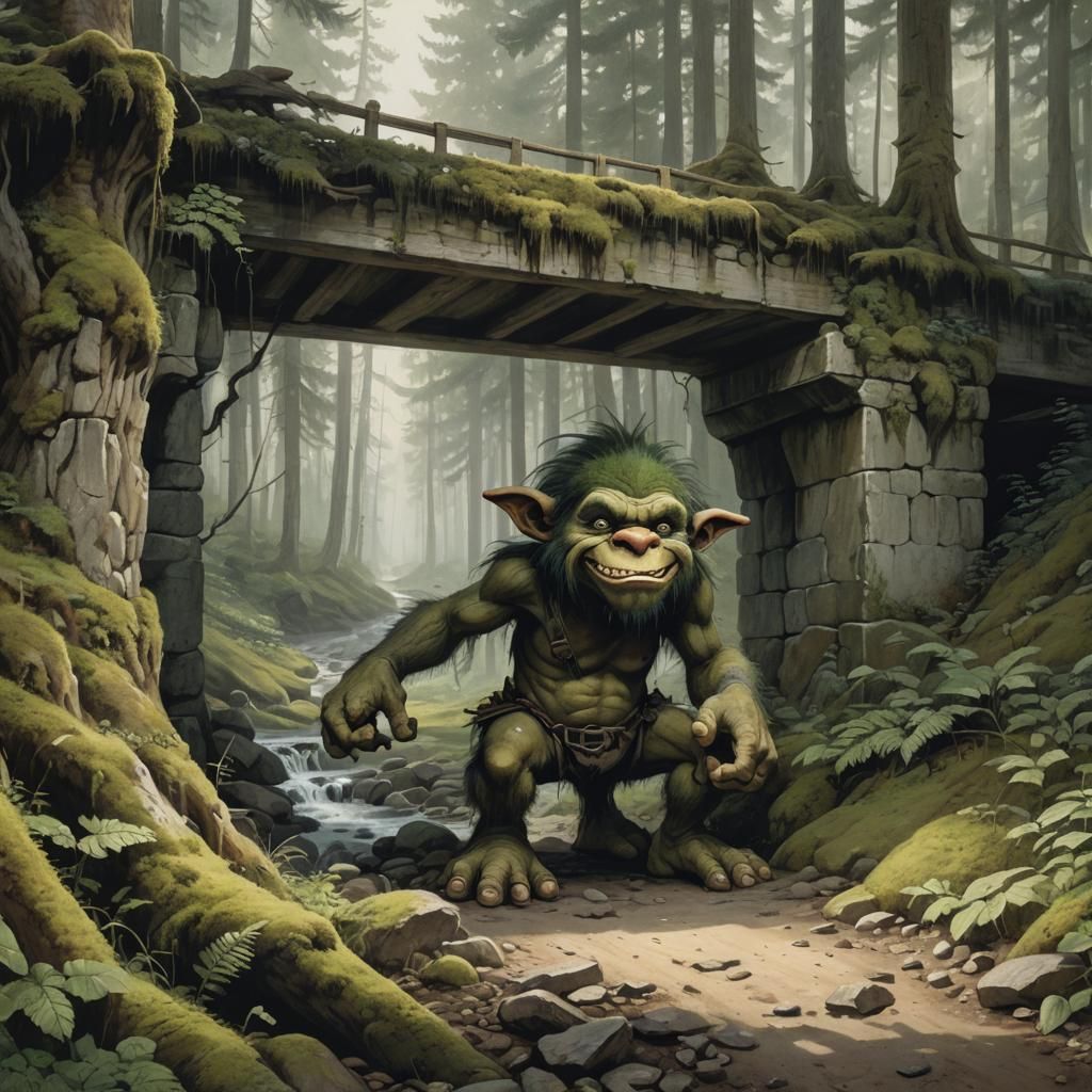 Forest Bridge Troll Illustration