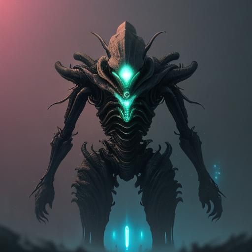 Alien Harvester Queen in Bio-Luminescent Sci-Fi Hive