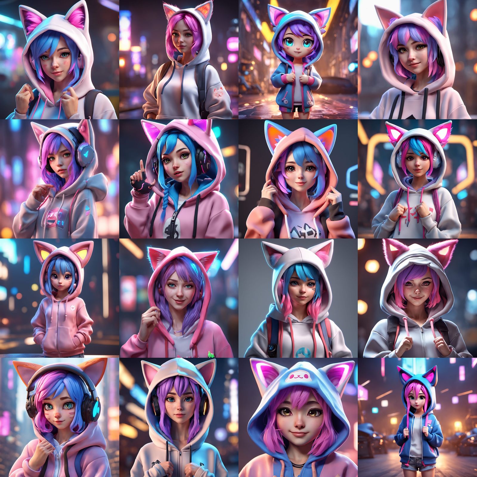 Cute Gamer Girl with Cat Ears in 3D Rendering