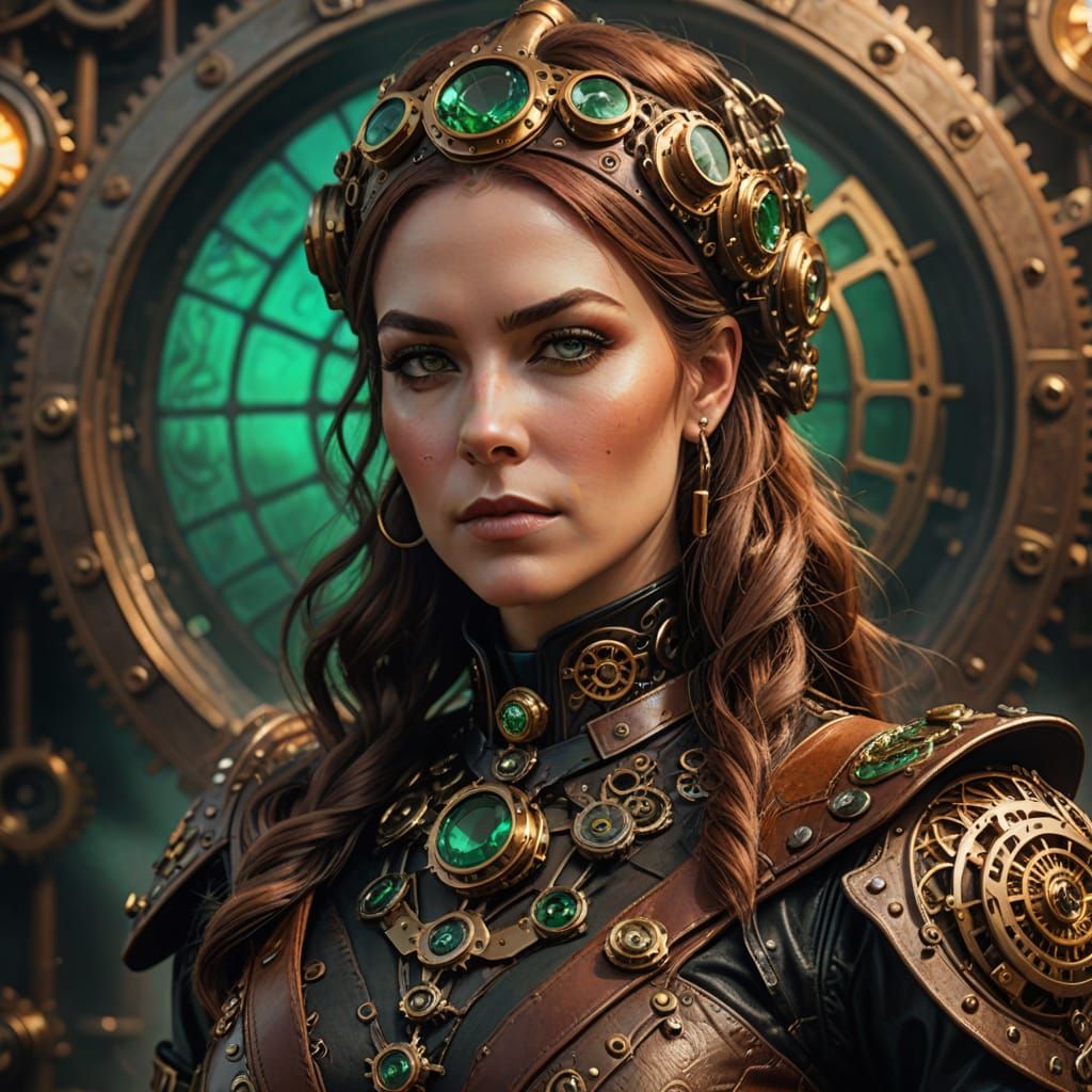 Steampunk Queen Portrait with Emerald Gem