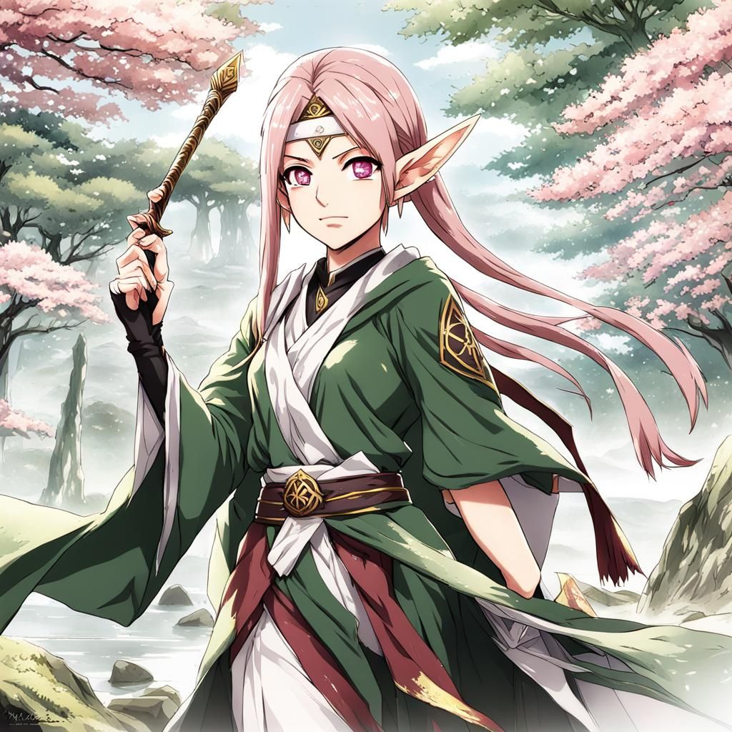 Sakura Haruno as Elven Priestess in Anime Style
