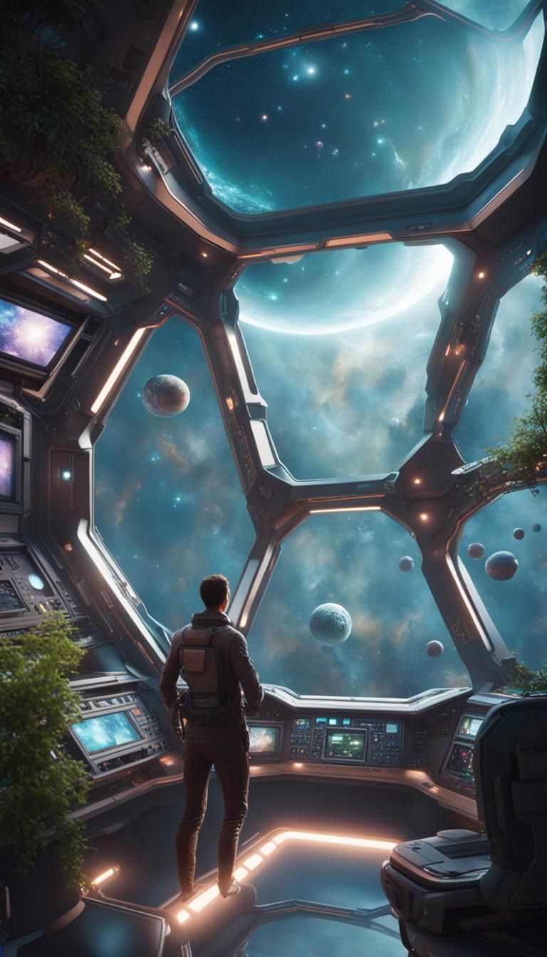 Futuristic Spacecraft Garden with Extraterrestrial Life