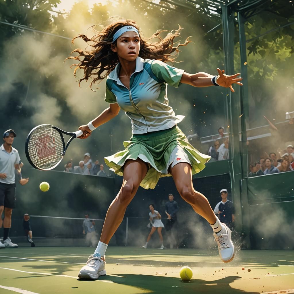 Tennis Player Smash: Watercolor Concept Art