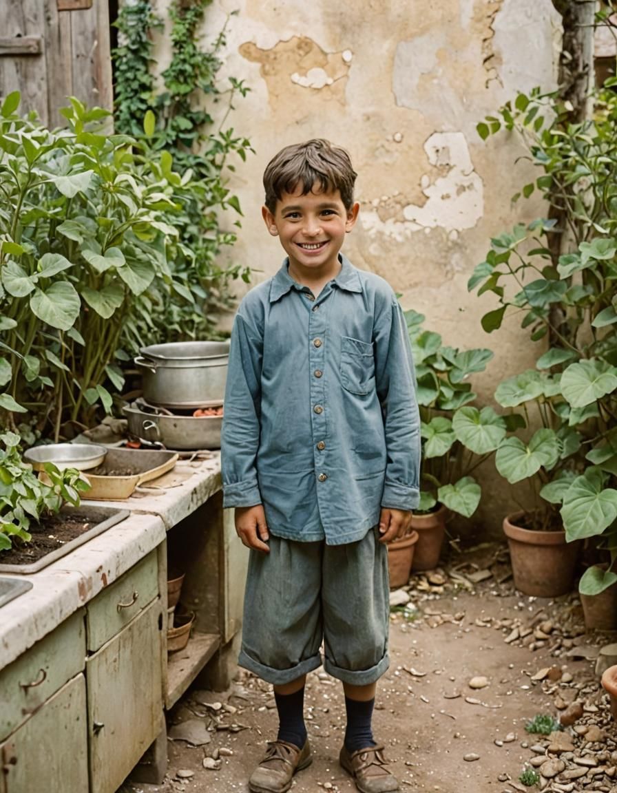 Shy Spanish Boy in Kitchen Garden, 1943