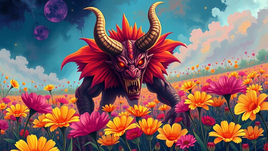 Manilla Demon in Field of Flowers: Abstract Art