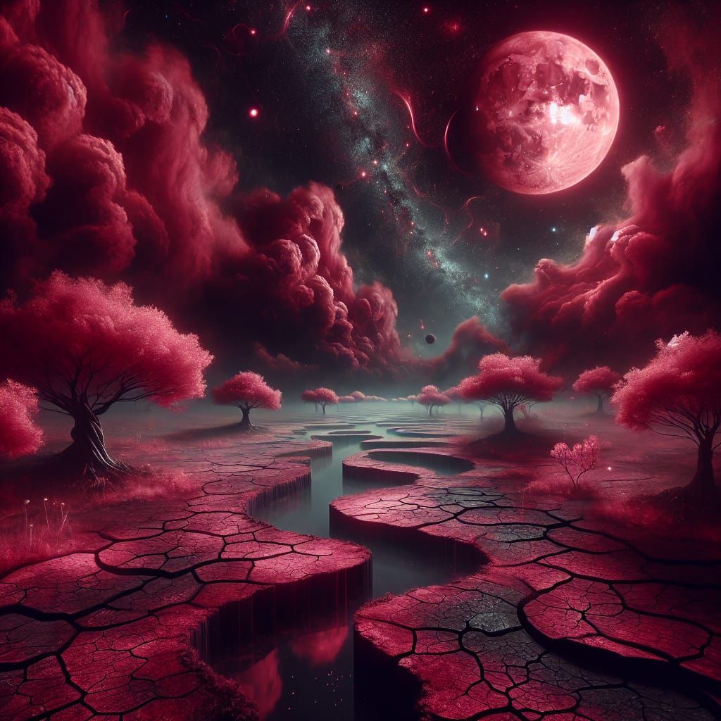 Blood Moon Dark Fantasy Dreamscape in Ethereal Style