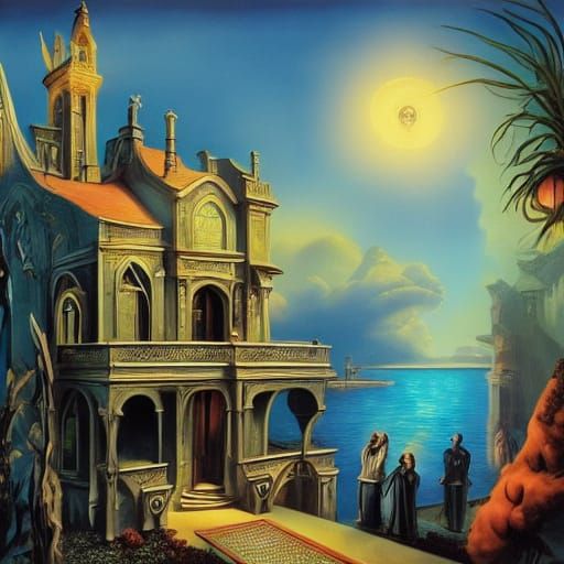 Scientist's Neon Lab: Surreal Oil Painting