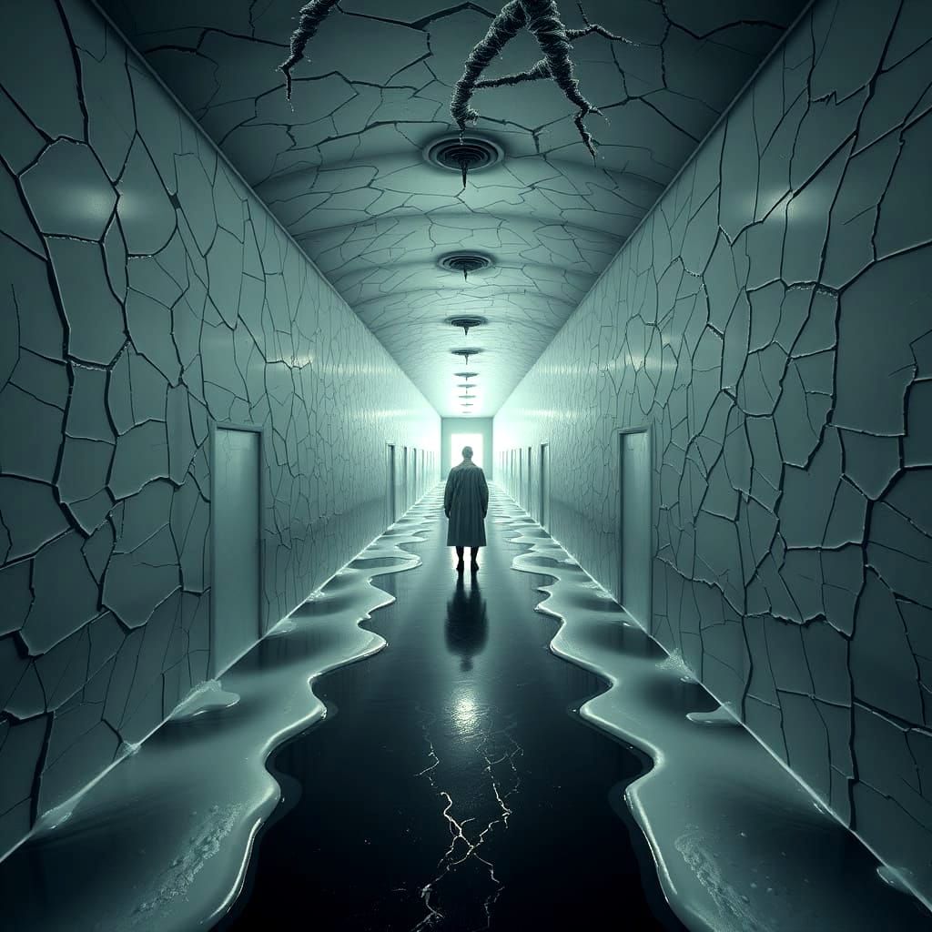Surreal Corridor with Silent Screaming Door