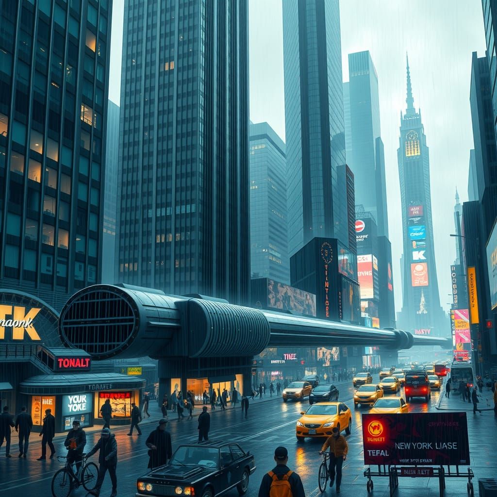 Futuristic 2056 New York Cityscape in Cyberpunk Style