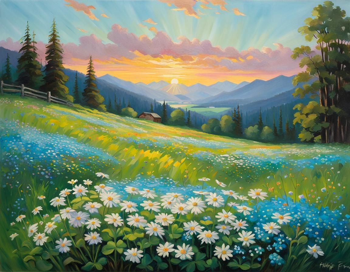 Impressionistic Alpine Meadow at Sunset