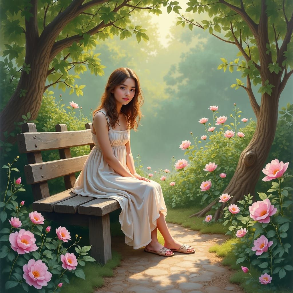 Woman in Garden: Impressionist Pastel Floral Art