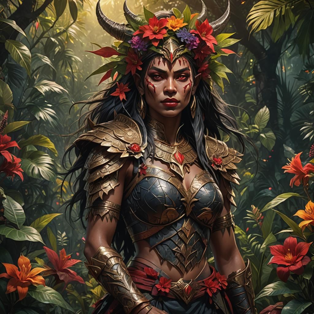 Demonic Amazonian Warrior in Dark Fantasy Style