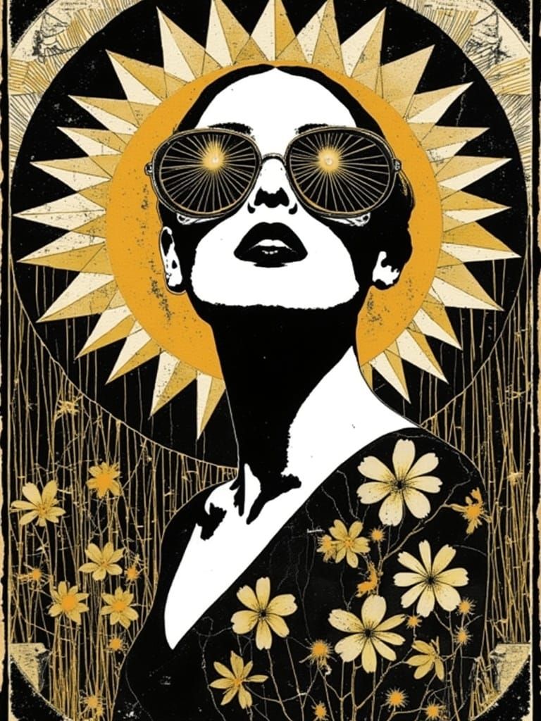 Gardenia Florals in Art Deco Style with Geometric Elements