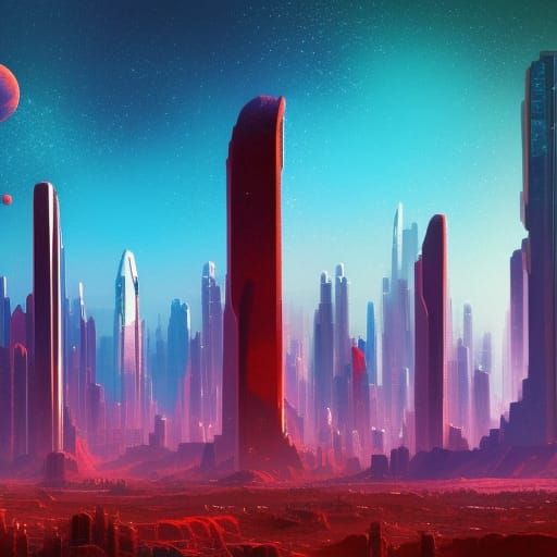 Alien Planet Megacity of the Future: Digital Illustration