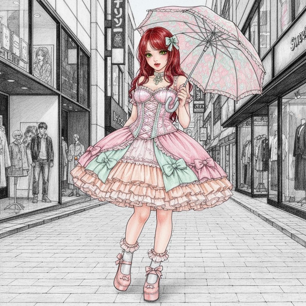 Japanese Lolita Fashion Sketch in Harajuku
