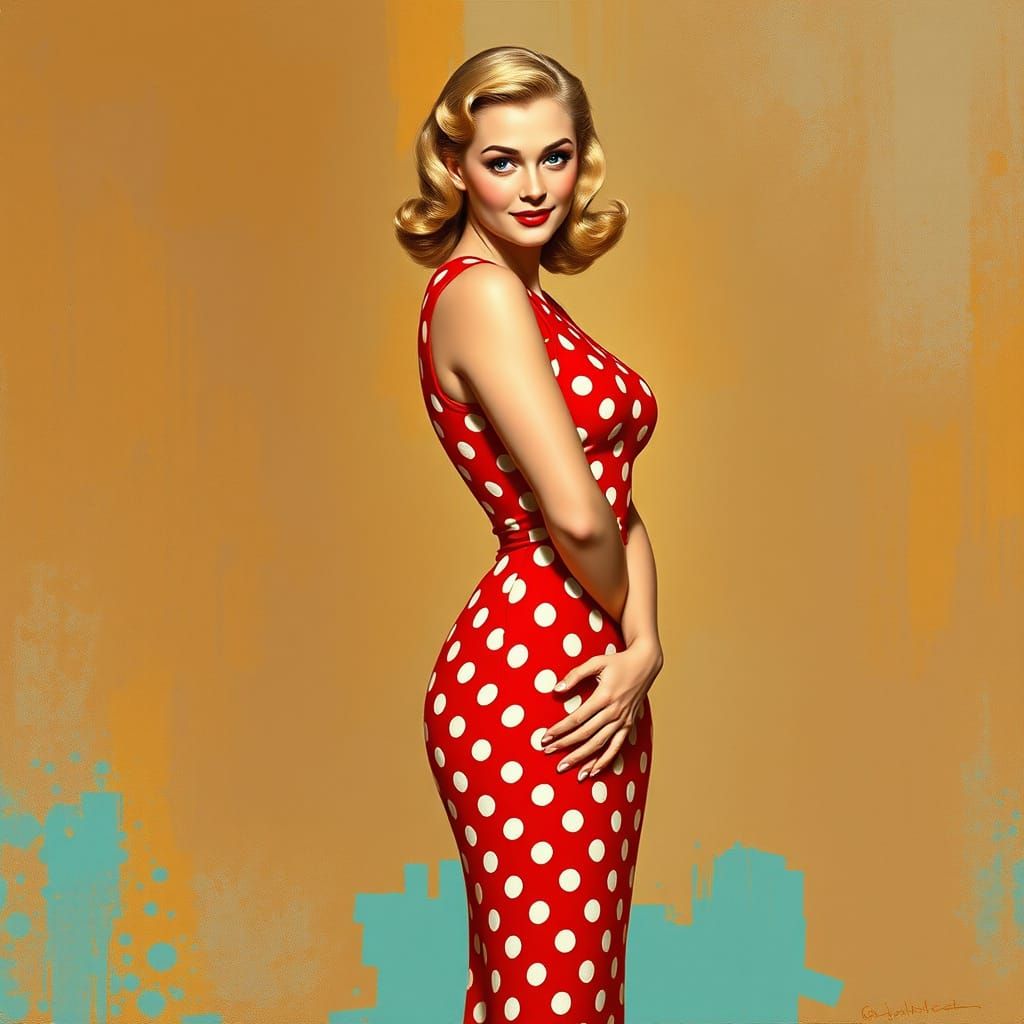 1950s Pin-Up Woman in Polka Dot Dress