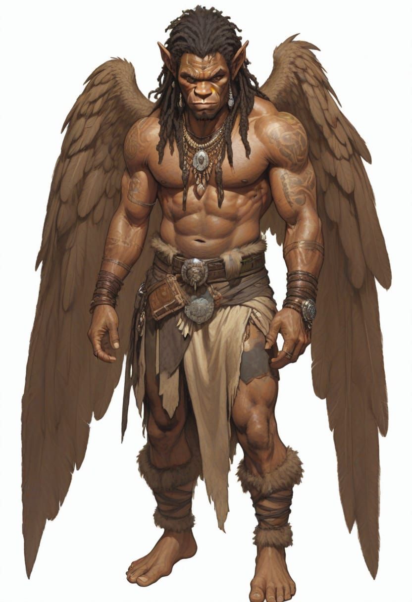 Heroic Fantasy Birdling Warrior in Tribal Furs