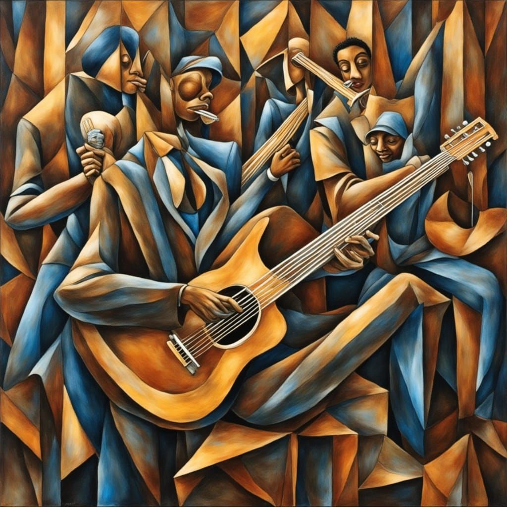 Abstract Cubist Music Band in Geometric Style