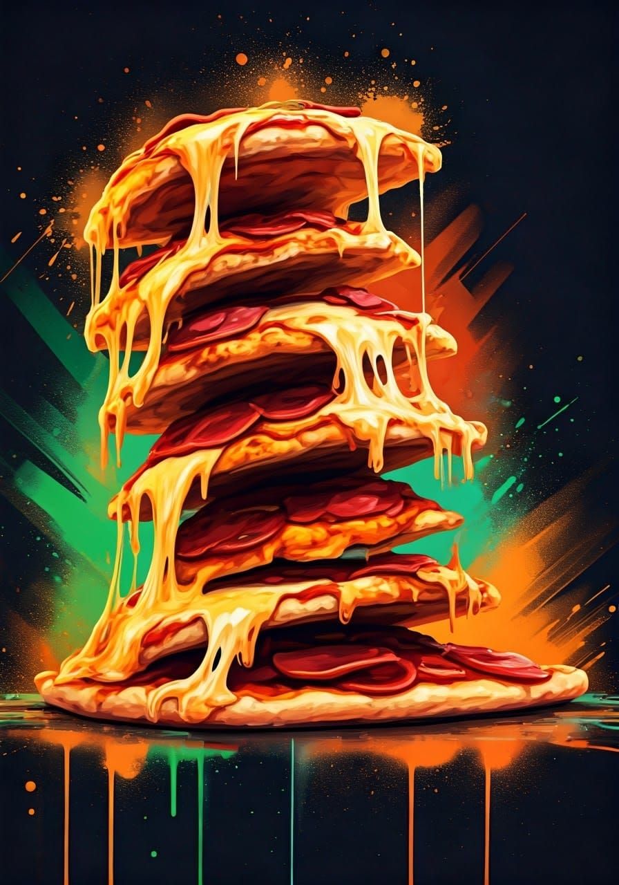 Tower of Pizza: A Vibrant Graffiti Art Fusion