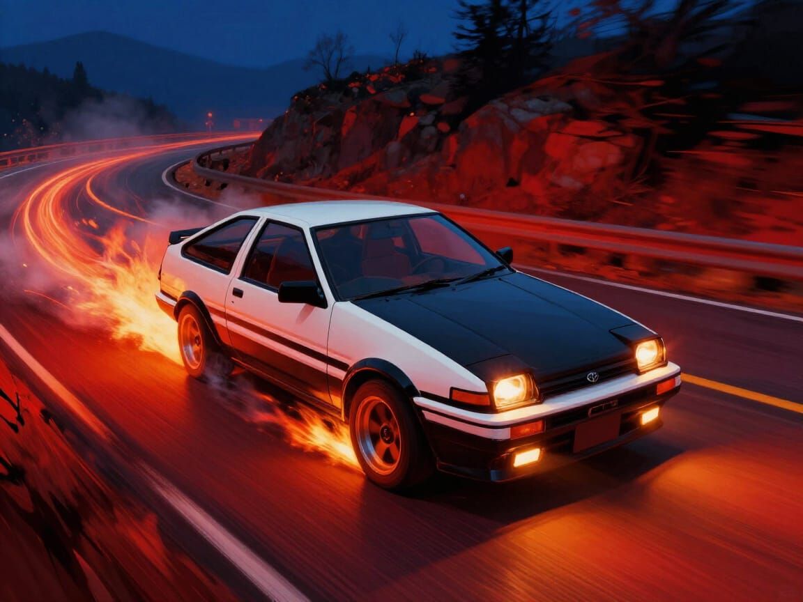 AE86 Drifting on Fiery Mountain Highway
